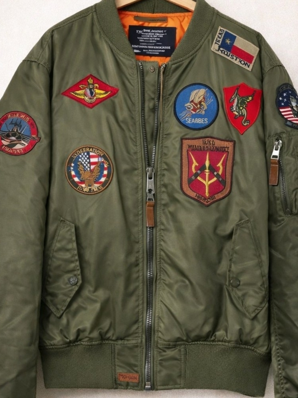 Top Gun MA-1 Bomber Jacket 2XL Military Flight Coat Patches Green Men’s